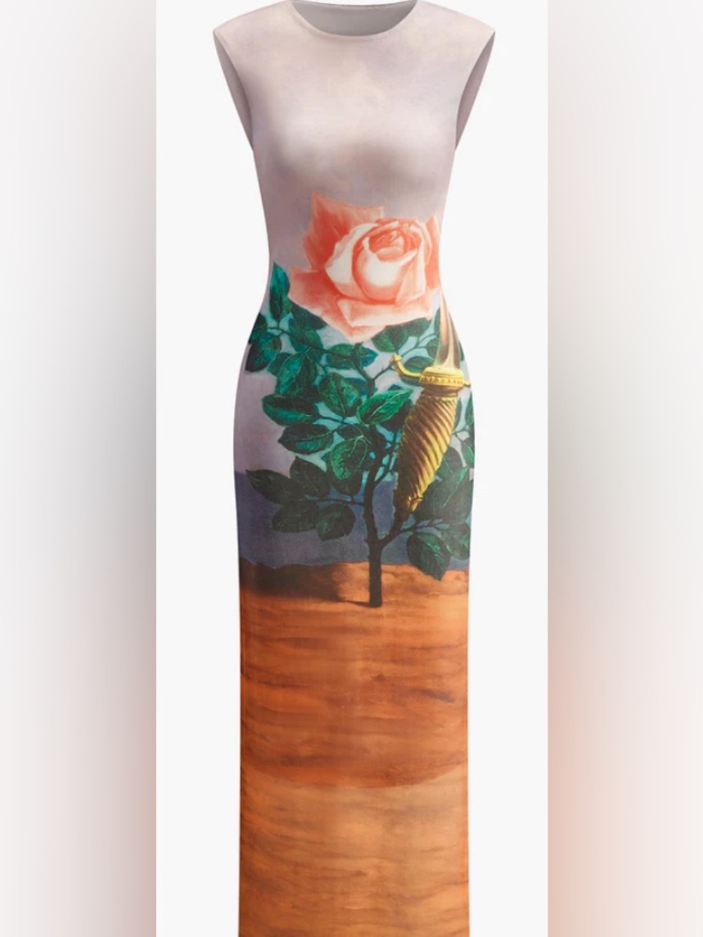 Rene Magritte Zara Sleeveless Maxi Dress with Pink Rose & Orange Panel/ Size S - Picture 12 of 14